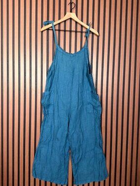 Meo Meli One Piece OS Womens Blue 100% Linen Shoulder Tie Up Wide Leg